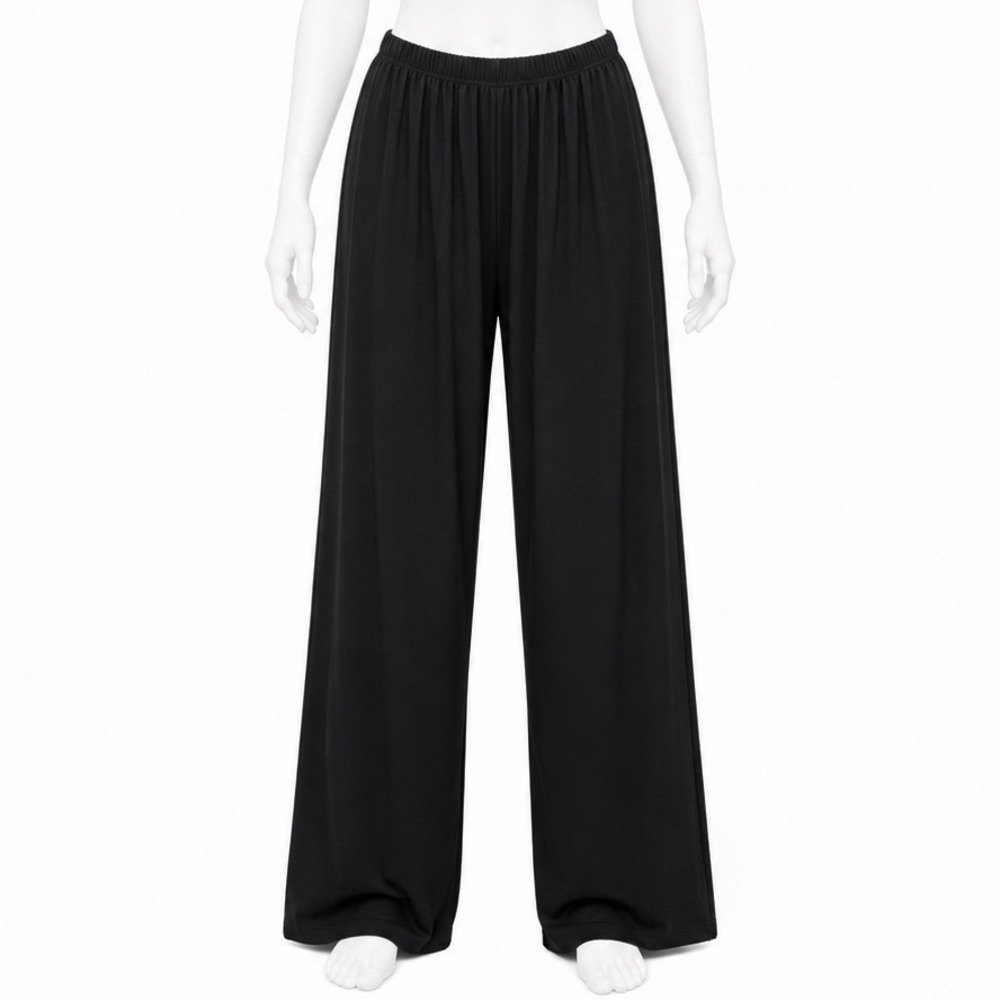 Antthony Wide Leg Pants Womens Medium Black Elastic Waist Stretch Flowy Palazzo